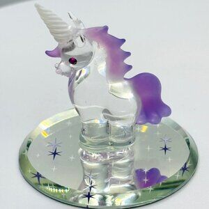 Baby Unicorn Glass Figurine Purple Mane Fantasy Collectible Crystal Accent